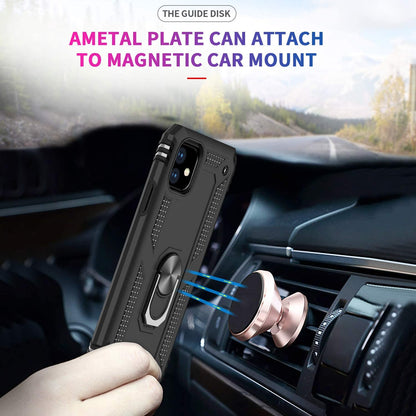 For Apple iPhone 15 Pro (6.1") Shockproof Hybrid Dual Layer TPU with Ring Stand Metal Kickstand Heavy Duty Armor  Phone Case Cover