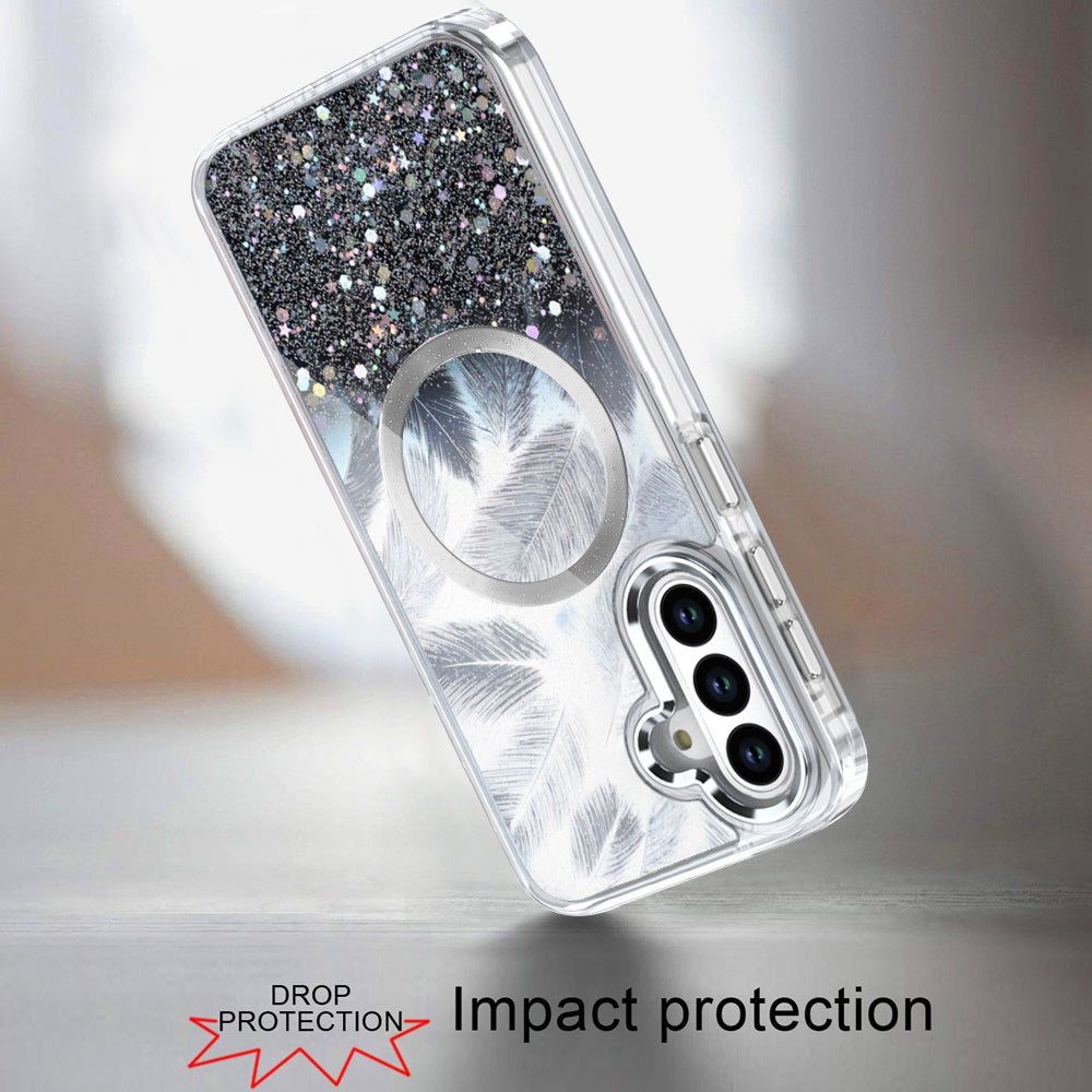 For Samsung Galaxy S26 Epoxy Glitter Shimmer Fashion Case with Magnetic Magsafe Compatible Hybrid Sparkling Slim Protective Case Cover