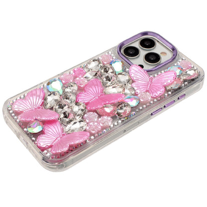 Phone Case for iPhone 15 Pro (6.1") Luxury 3D Floral Butterfly Bling Rhinestone Glitter Shockproof Stylish Protective Hybrid Designer Metallic Cover