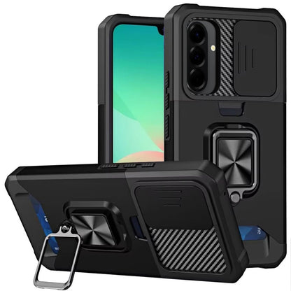 Phone Case for Samsung Galaxy A27 Card Holder Magnetic Ring Stand Shockproof Anti Slip Wallet Grip Protective Hybrid Design Cover