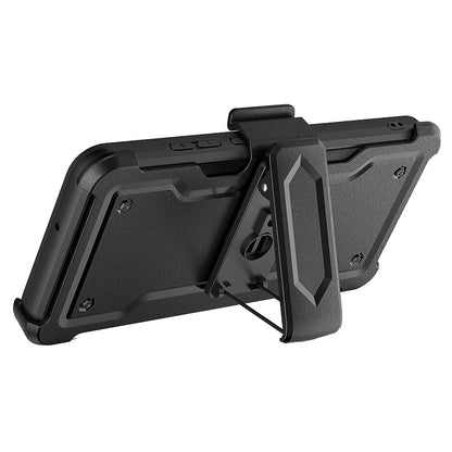 For Apple iPhone 16 Plus (6.7") Armor Shockproof Belt Clip Holster with Credit Card Holder, Kickstand Protective Full Body Heavy Duty Hybrid Case Cover Black