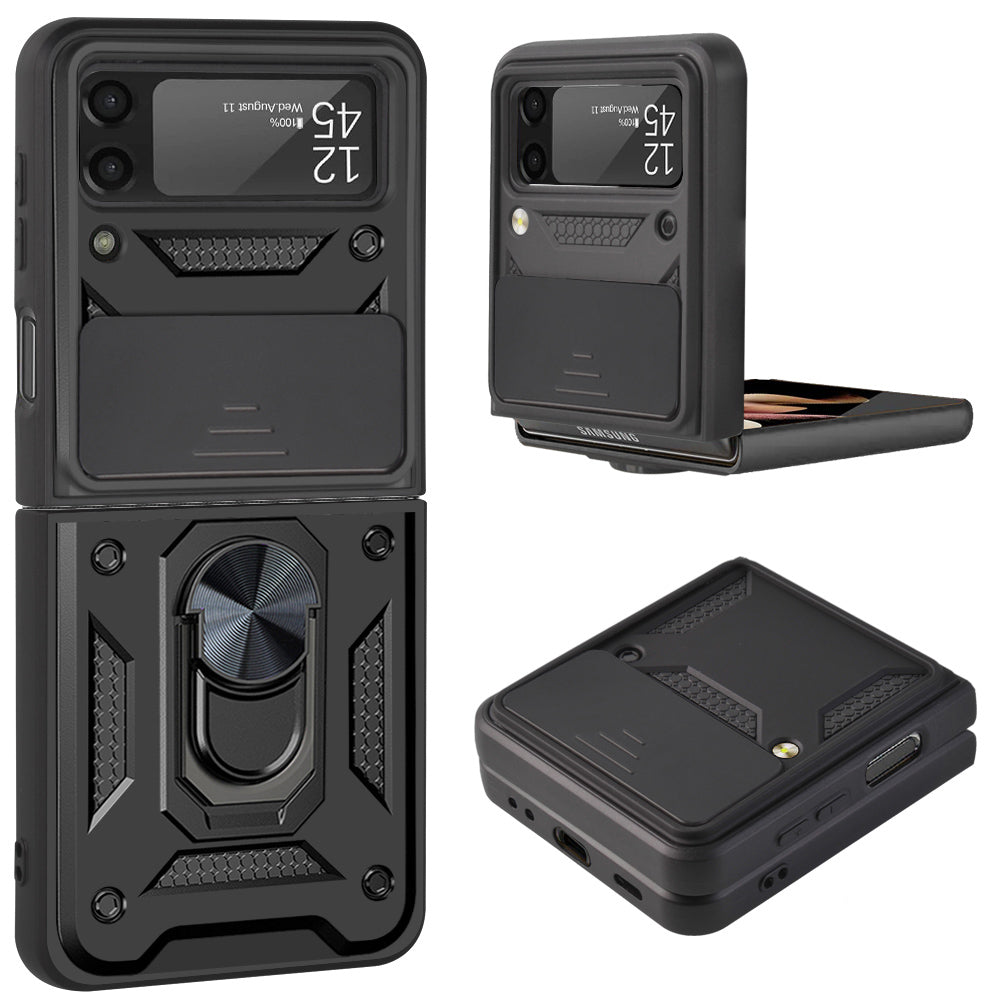 For Samsung Galaxy Z Flip 7 FE Camera Slide Protector with Magnetic Ring Stand, Hybrid TPU Shockproof Protective Case Cover