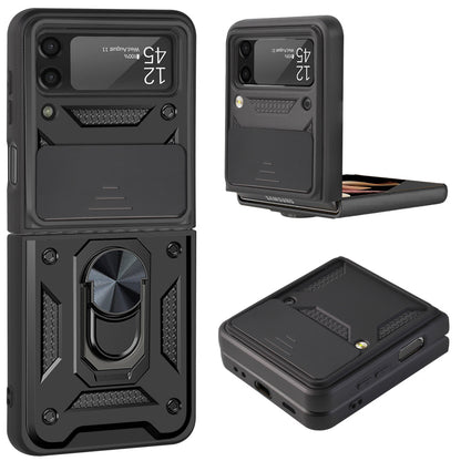 For Samsung Galaxy Z Flip 7 FE Camera Slide Protector with Magnetic Ring Stand, Hybrid TPU Shockproof Protective Case Cover