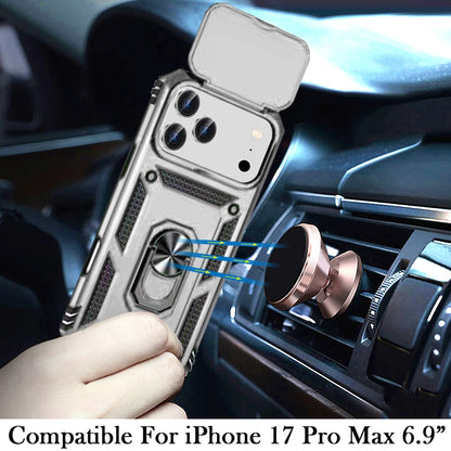 For Apple iPhone 17 Pro Max (6.9") Hybrid Ring Shockproof with 360° Rotate Ring Kickstand, Camera Lens Protection, Soft Edge Bumper Case Cover