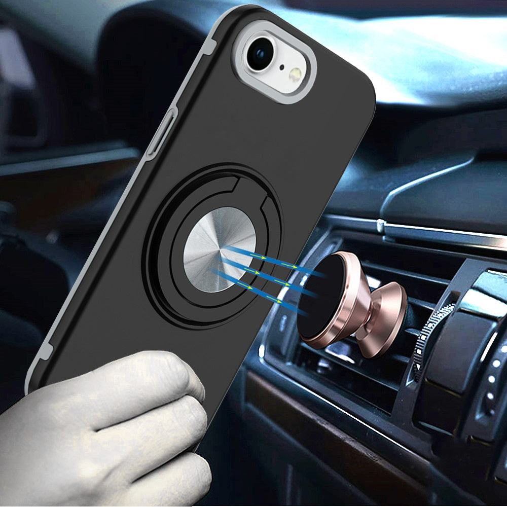 Metal Matte Hybrid with Invisible Rotational Ring Stand, Car Mount Friendly, Military Grade Slim Fit Sturdy