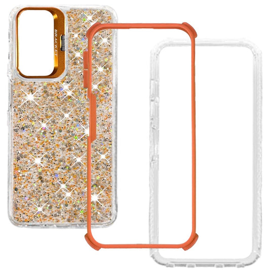 Phone Case for Galaxy A17 5G Luxury Bling Scattered Glitter Hybrid Dual Layers with Integrated Camera Stand and Sparkle Finish Design Cover