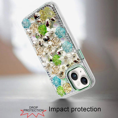 Phone Case for iPhone 15 Plus (6.7") Luxury Rose Bling Rhinestone Glitter Floral Hybrid Shockproof Stylish Protective Designer Ornament Sparkle Cover