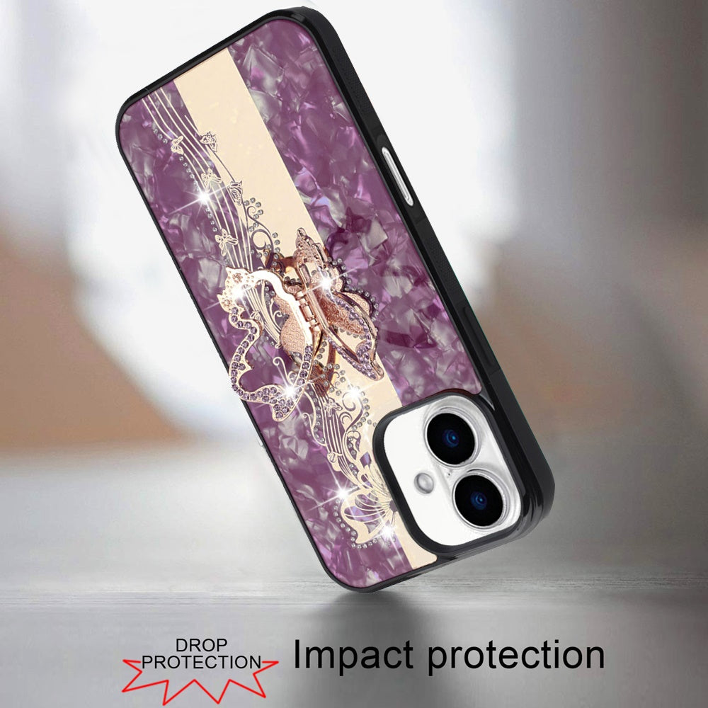 Diamond Glitter Butterfly Engraved Ring Stand Luxury Bling Hybrid Shockproof Chrome Edge Protective Durable Grip