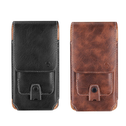 For Apple iPhone 16 Pro (6.3") Universal Vertical Leather Case Holster with Credit Card Holder, Belt Loop & Carabiner Carrying Phone Pouch [Black]