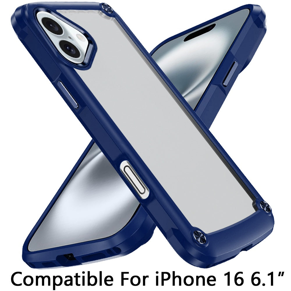 For Samsung Galaxy A16 5G Ultimate Hybrid Transparent Rubber with Metal Buttons & Camera Edges Hard TPU Frame Corner Bumper Case Cover