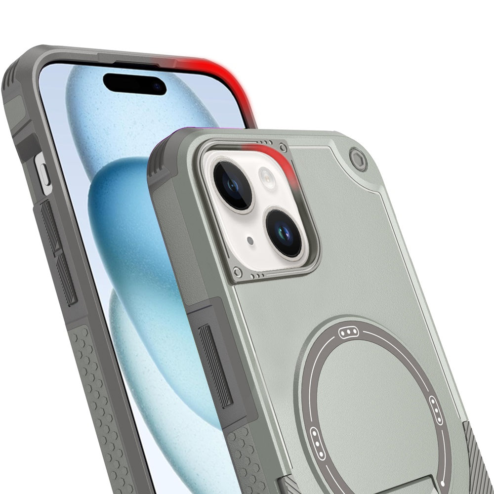 For Apple iPhone 15 Magnetic Invisible Kickstand Holder with Magsafe, Slim Fit Shockproof Hybrid Military Grade Heavy Duty Case Cover