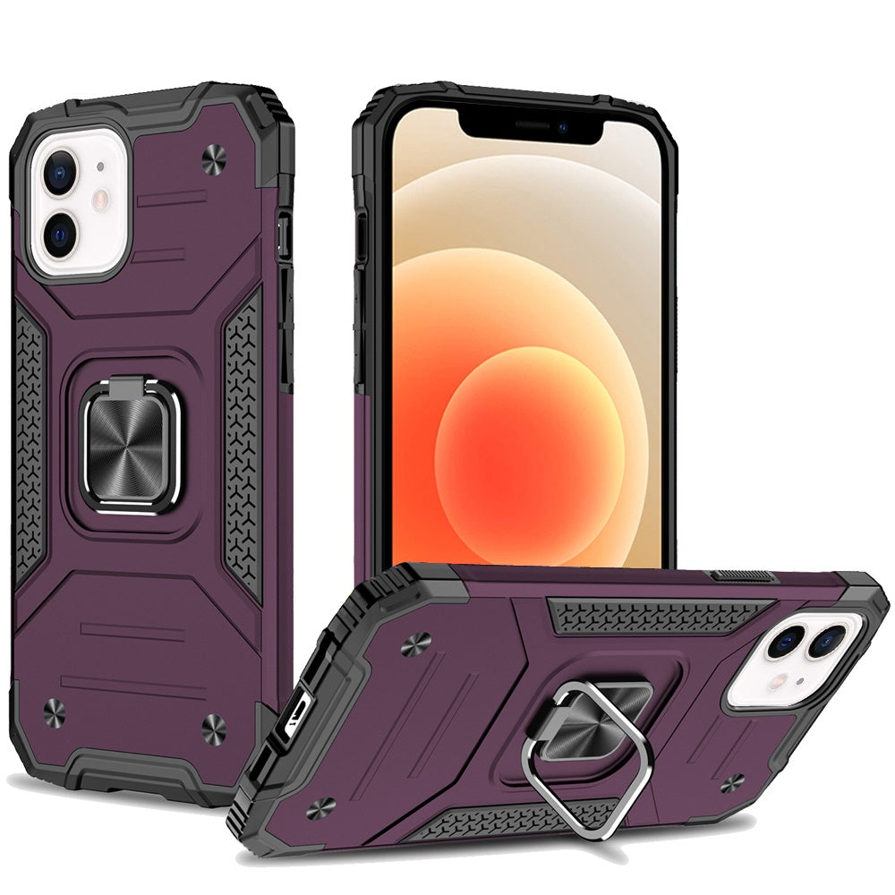 Phone Case for Apple iPhone 12 /12 Pro Magnetic Car Mount Hybrid Ring Stand Shockproof Rugged Grip Armor Heavy Duty Protective TPU Durable Cover Purple