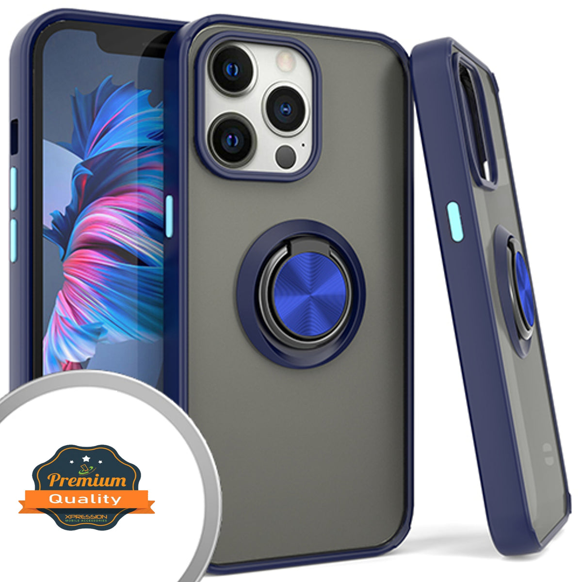 For Apple iPhone 16 Pro Max (6.9") Finger Ring Stand Holder Kickstand Hybrid Frosted Matte TPU Hard Frame Shock-Absorption Case Cover