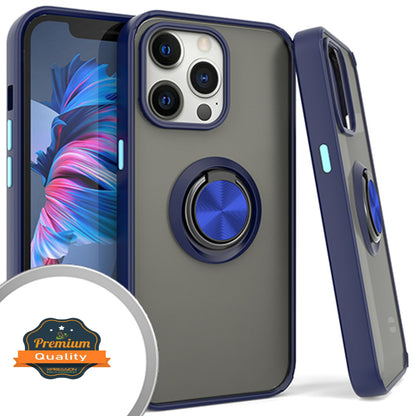 For Apple iPhone 16 Pro Max (6.9") Finger Ring Stand Holder Kickstand Hybrid Frosted Matte TPU Hard Frame Shock-Absorption Case Cover