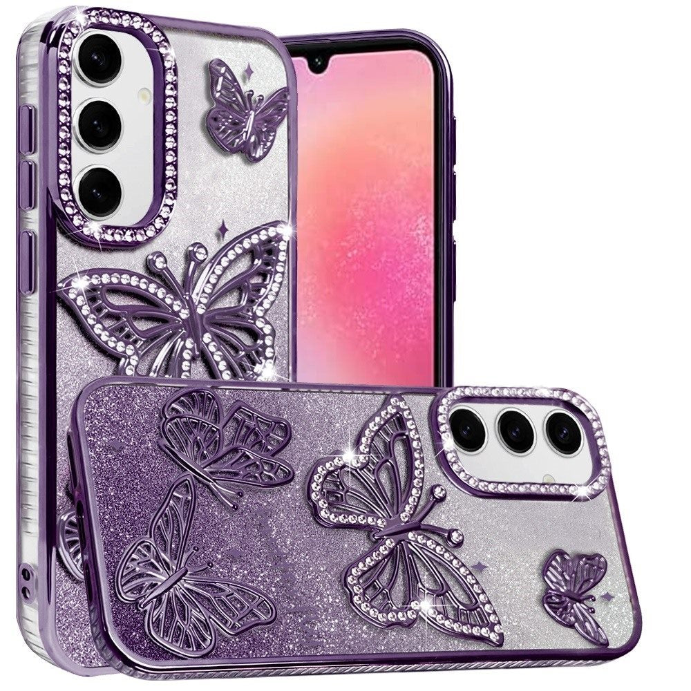 For Samsung Galaxy A26 Luxury Butterfly Sparkle Glitter Diamond Crystal Rhinestone Shimmer Bling Plating Thick TPU Hard PC Case Cover