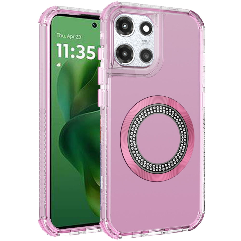 For Motorola Moto G Power 5G (2025) Magnetic Circle Compatible with Magsafe, Hybrid Chrome 3in1 Transparent Shockproof TPU Bumper Case Cover