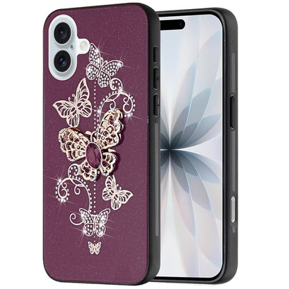 Phone Case for Apple iPhone 18 Diamond Glitter 3D Butterfly Engraved Luxury Bling Hybrid Shockproof Chrome Edge Protective Durable Grip Cover Purple