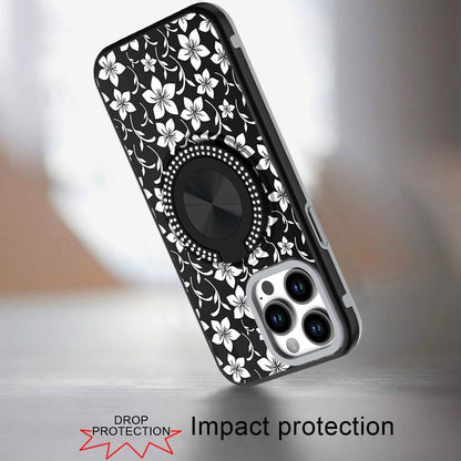 For Apple iPhone 14 /13 Pattern Design Hybrid with Invisible Ring Stand & Magnetic Back, Shockproof Protective Grip Case Cover