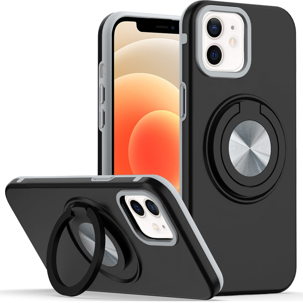 Metal Matte Hybrid with Invisible Rotational Ring Stand, Car Mount Friendly, Military Grade Slim Fit Sturdy