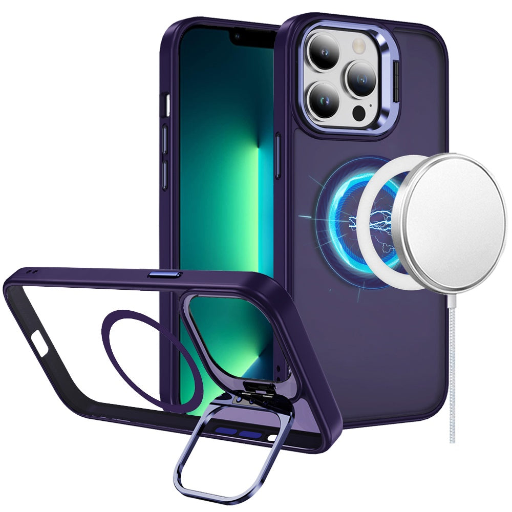 For Apple iPhone 15 Pro Max Heavy Duty Metallic Hybrid Tough TPU with Camera Ring Stand, MagSafe Compatible, Rugged Drop Protection Case Cover