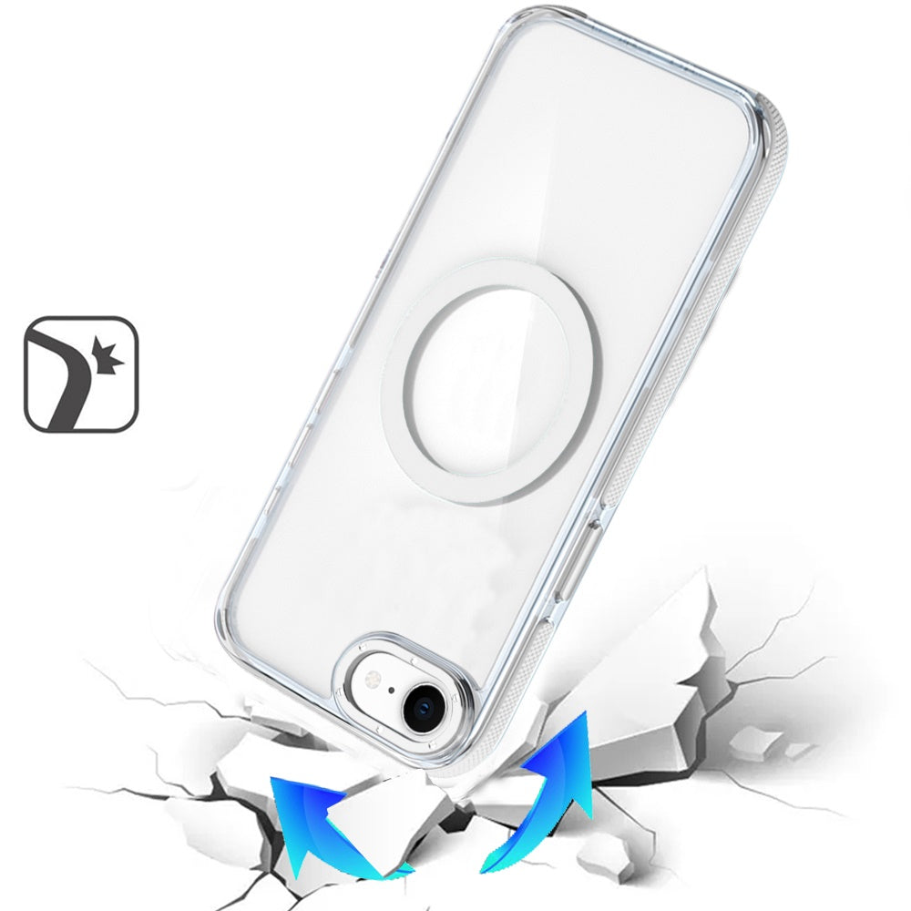 For Apple iPhone 17E /16E Transparent Back with Colorful Frame, Strong Magnetic Circle, MagSafe Compatible, Slim Shockproof Protection Case Cover