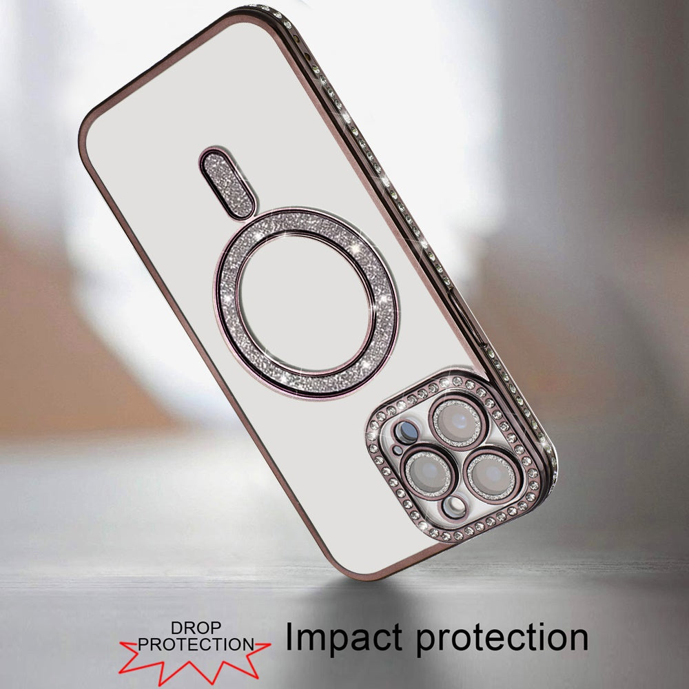 For Apple iPhone 17E /16E Glitter Magnetic Circle Diamond Thick TPU Hybrid Shockproof Secure Grip Compatible with Magsafe Case Cover