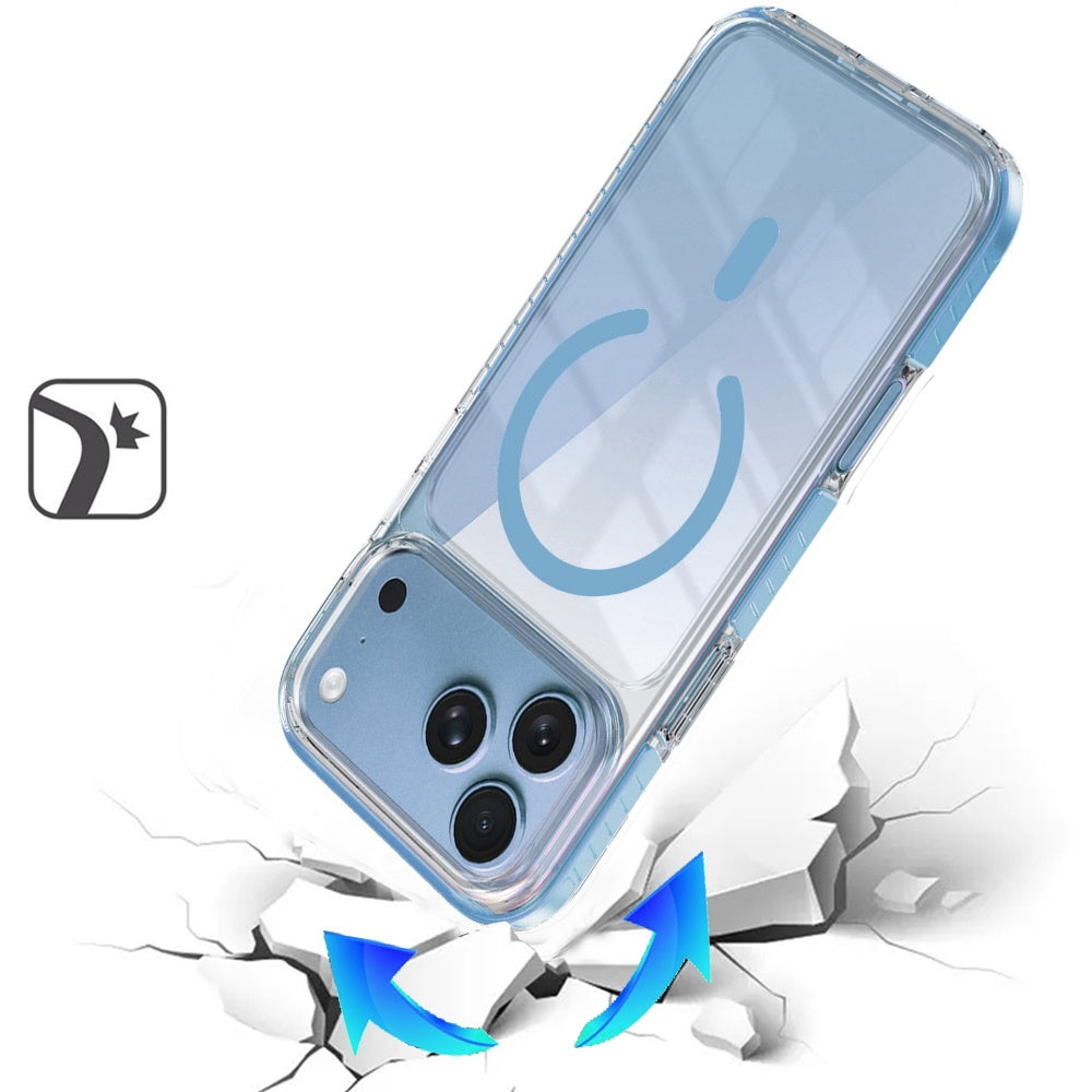 Phone Case for Apple iPhone 18 Pro Max/ iPhone 17 Pro Max Transparent Magnetic Shockproof Colored Edge Hybrid Case Slim Durable Grip Clear Protective Soft TPU Cover Blue