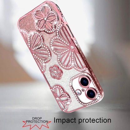 Phone Case for Apple iPhone 16 Shimmer Glitter Floral Thick TPU Shockproof Durable Grip Camera Protection Anti-Scratch Stylish Design Cover Gold