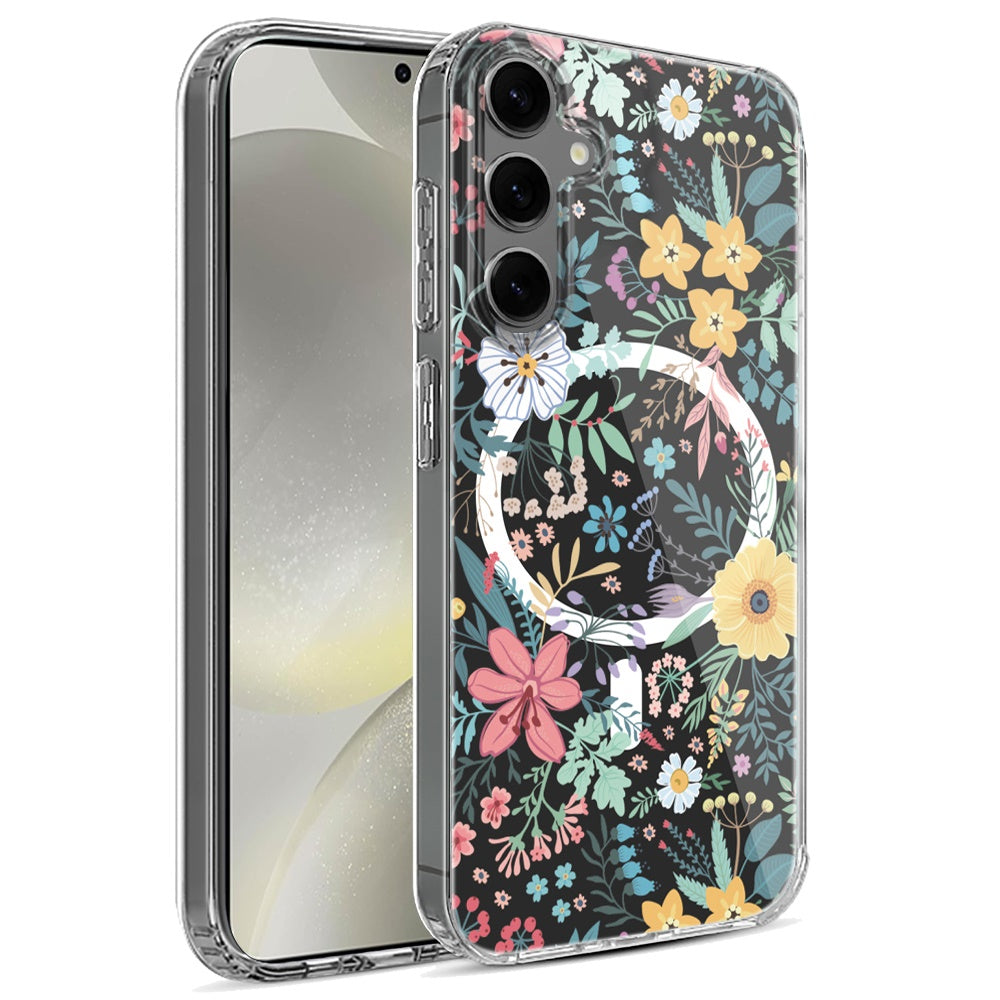 For Samsung Galaxy S25 Ultra Hybrid Flower Design Stylish Fashion Case, MagSafe Compatible, Thick Shockproof Hard PC Case Cover
