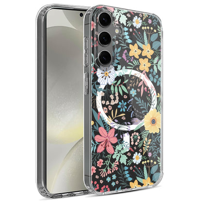 For Samsung Galaxy S25 Ultra Hybrid Flower Design Stylish Fashion Case, MagSafe Compatible, Thick Shockproof Hard PC Case Cover