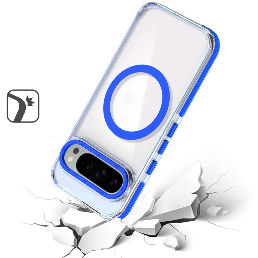 For Google Pixel 9 Pro (6.3 inch) Transparent back with Colorful Frame Strong Magnetic Circle [Compatible with Magsafe] Shockproof Case Cover