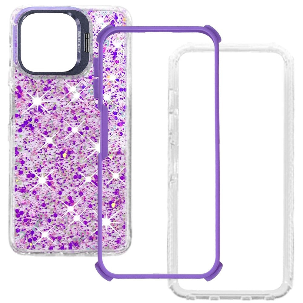 Phone Case for Motorola Moto G Play 5G 2026 Luxury Bling Scattered Glitter Hybrid Dual Layers with Integrated Camera Stand and Sparkle Finish Design Cover