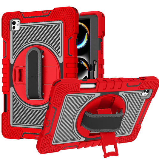 Tablet Case for Apple iPad Pro 13 inch (M5/M4) 2025/2024 iPad 13 Pro Multi Functional 3in1 Kickstand Hand Strap Shoulder Strap Pencil Holder Heavy Duty Shock Absorbing Rugged TPU Cover Red
