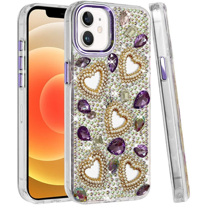 Phone Case for Apple iPhone 12 /12 Pro Luxury Crystal Heart Rhinestone Diamond Bling Shockproof Hybrid Glitter Protective Stylish Durable Grip Cover