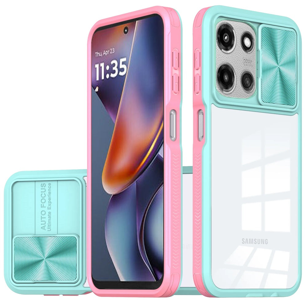 For Motorola Moto G Play 5G 2026 Hybrid Cases with Sliding Camera Cover Transparent Shockproof Bumper TPU Protective Case Cover Pink/Blue