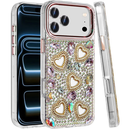 Phone Case for Apple iPhone 18 Pro Max Luxury Crystal Heart Rhinestone Diamond Bling Shockproof Hybrid Glitter Protective Stylish Durable Grip Cover