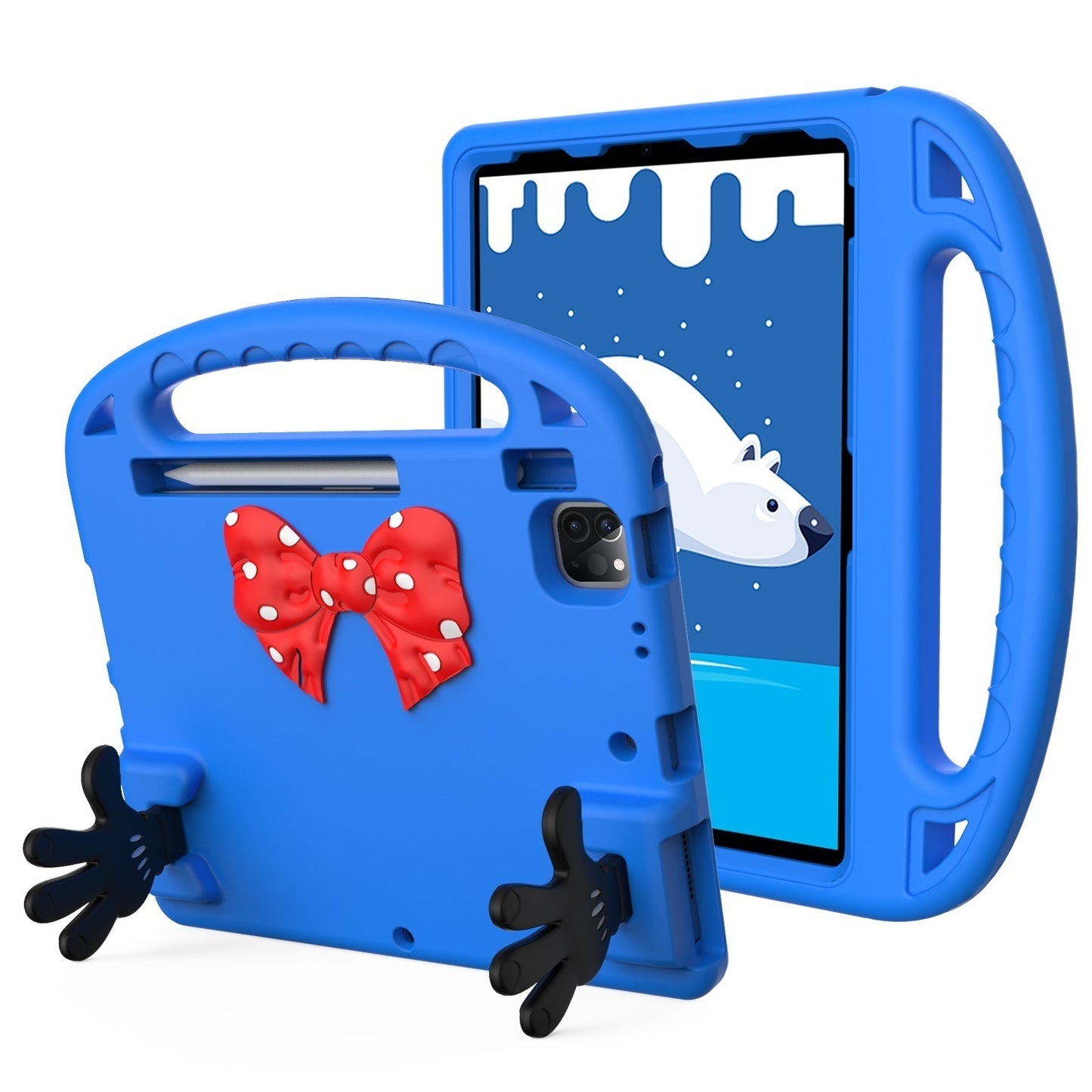 For Hybrid Shockproof Tablet with Bow Hands Kickstand Antislip Rubber TPU Kid-Friendly Drop Protection Blue Tablet Case Cover