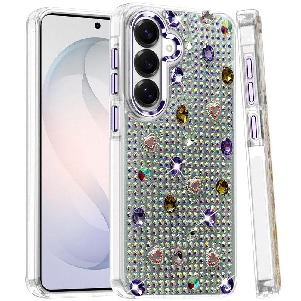 Phone Case for Samsung Galaxy S26 Chrome Fashion Hybrid Bling Diamond Heart Rhinestone Decorative Stones Sparkling Embellished Design Cover