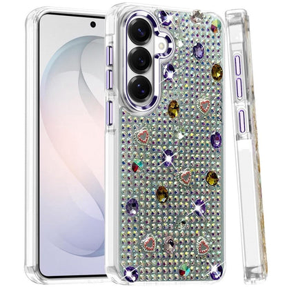 Phone Case for Samsung Galaxy S26 Chrome Fashion Hybrid Bling Diamond Heart Rhinestone Decorative Stones Sparkling Embellished Design Cover