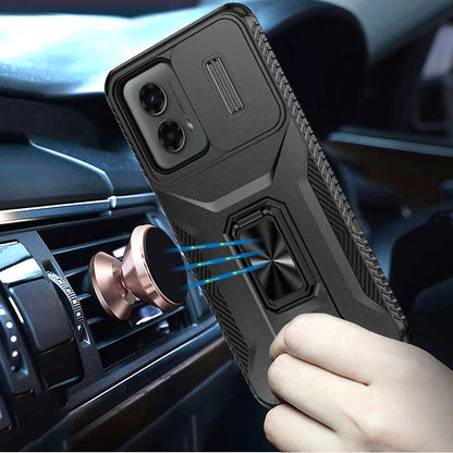 For Samsung Galaxy S24 Camera Cover Phone Case with Magnetic Rotation Ring Stand [Military Grade] Hybrid Hard TPU Shockproof Case Cover Black