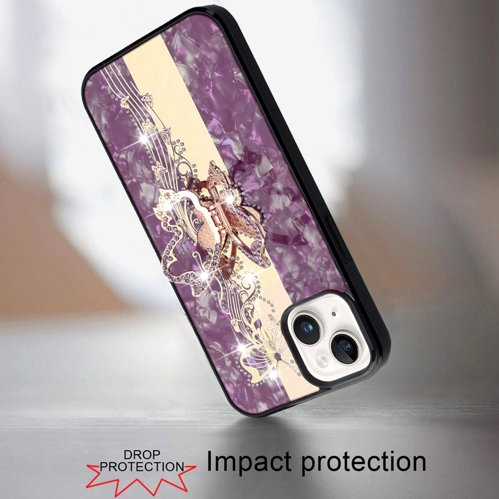 Diamond Glitter Butterfly Engraved Ring Stand Luxury Bling Hybrid Shockproof Chrome Edge Protective Durable Grip