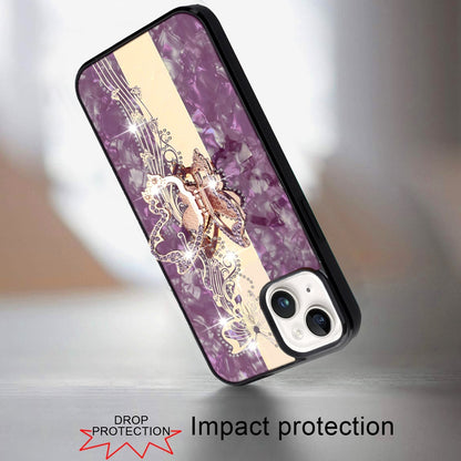 Diamond Glitter Butterfly Engraved Ring Stand Luxury Bling Hybrid Shockproof Chrome Edge Protective Durable Grip