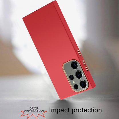 Phone Case for Samsung Galaxy S23 Ultra Hybrid Silicone TPU Rubber Chromed Edge TPU Bumper Reinforced Corners Shock Absorbing Protection Cover Red