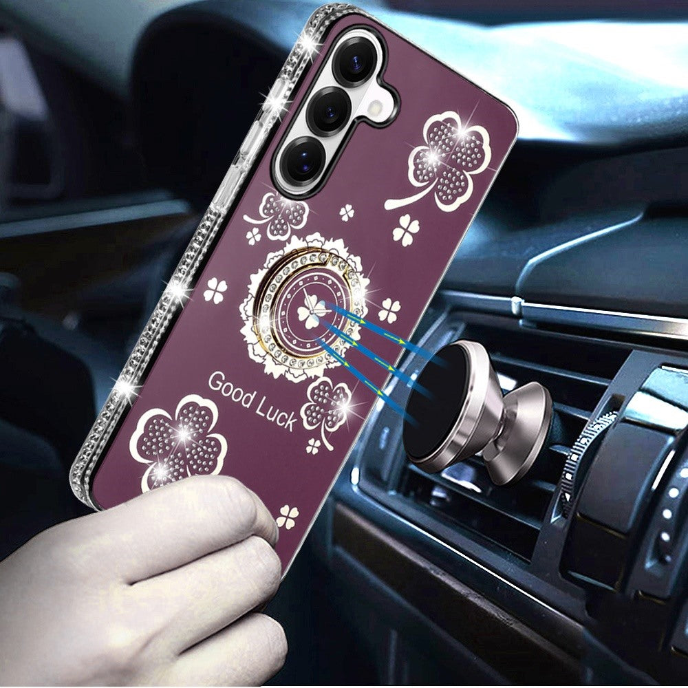 Phone Case for Samsung Galaxy S26 FE /Fan Edition Glitter Diamond Ring Stand Sparkle Rhinestone Edge AntiSlip Kickstand Luxury Fashion Bumper Shockproof Cover Purple