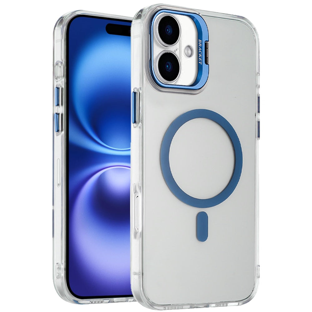 For Apple iPhone 17 (6.3") Magnetic Back MagSafe Compatible Transparent Hybrid Drop Protection with Metallic Camera Stand Case Cover