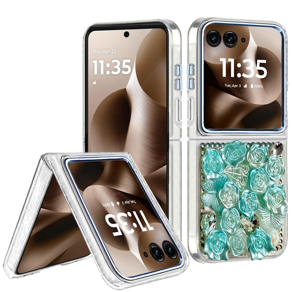 For Motorola Razr Ultra 2025 Muti-Color Floral Fashion Bling Crystal 3D Full Diamonds Stones Sparkle Rhinestone Glitter Hybrid Case Cover