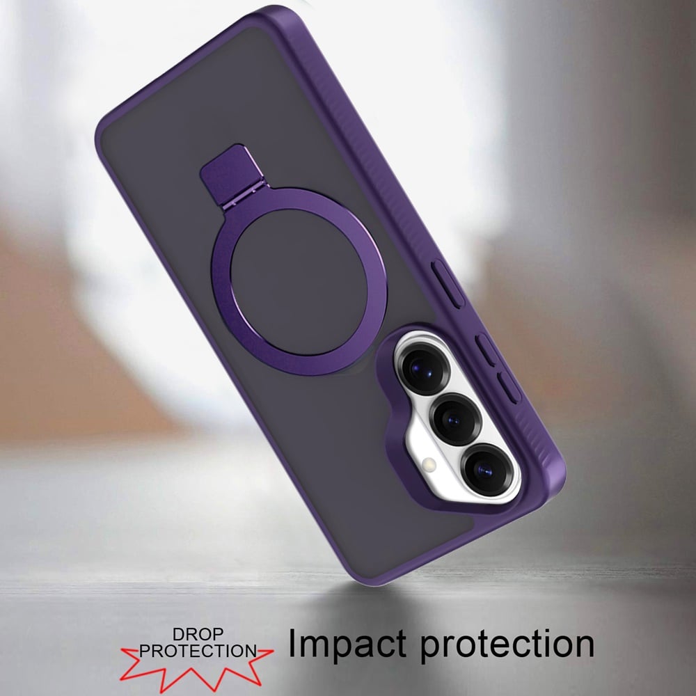 Phone Case for Samsung Galaxy S25 Plus, S25+, Galaxy S24+, GS24 Plus Magnetic Circle Kickstand with MagSafe Compatibility, Matte Skin, Rugged Bumper, and Ring Holder Cover Purple
