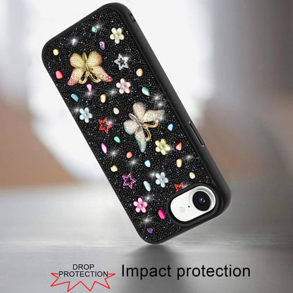 For Apple iPhone 17E /16E Diamond Butterfly 3D Glitter Bling Design, Slim Hybrid Sparkle Protective Cover TPU for Women Girls Case Cover