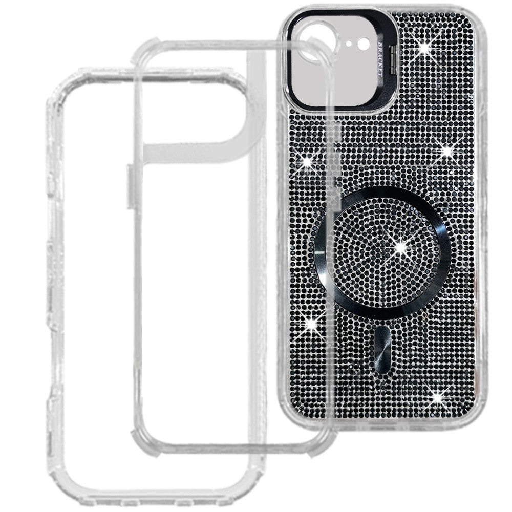 Phone Case for Apple iPhone 17E / iPhone 16E Luxury Glitter Magnetic Hybrid with Camera Stand Dual Layer Shockproof Sparkle Dot Pattern Clear Edges Cover