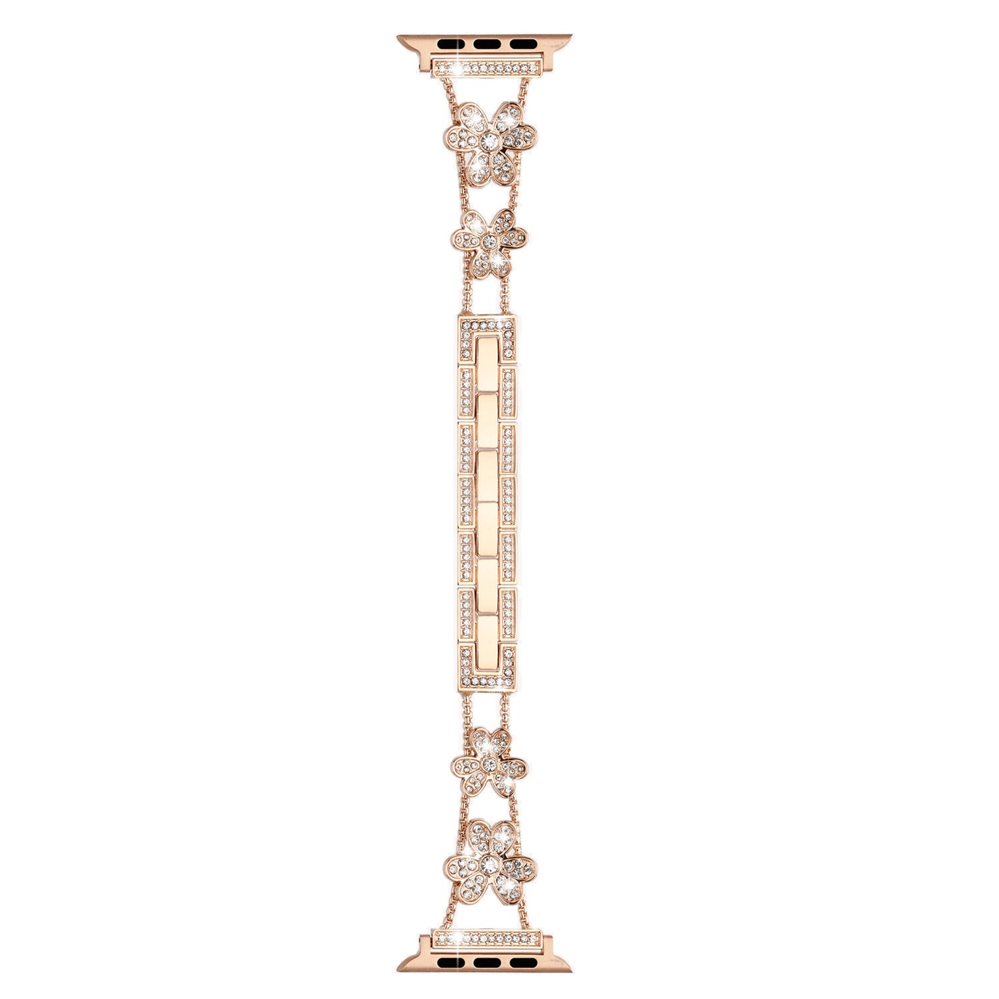 Watch Band Zinc Alloy Floral Link Bracelet Rhinestone Secure Clasp Durable Metal Replacement Adjustable Gold